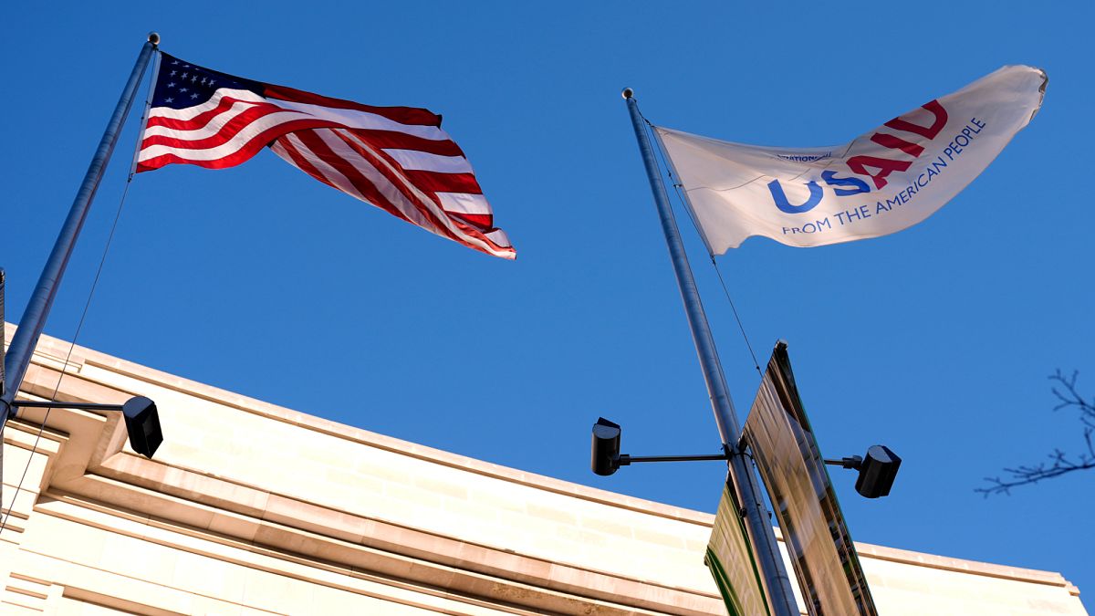 The US and USAID flags flying in Washington, DC.