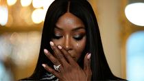 Naomi Campbell cries after being awarded with the medal of "Chevalier de l'Ordres des Arts et des Lettres", at the Culture ministry, in Paris, Thursday, Sept. 26, 2024