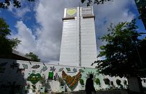 The Grenfell Tower and memorial wall on the seventh anniversary of the fire, in North Kensington, London, 14 June, 2024.