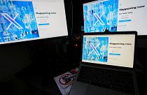 A view of a lap top and monitors showing the Twitter signing in page displaying the new logo, in Belgrade, Serbia, Monday, July 24, 2023