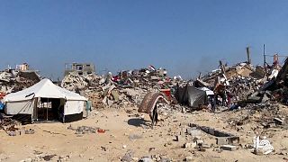 Palestinians set up tents over rubble of destroyed homes in Jabalia