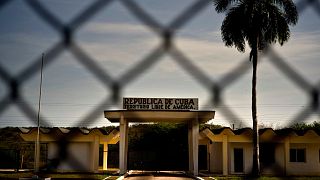 A gate marking the border with the US Guantanamo Bay naval base in Cuba.
