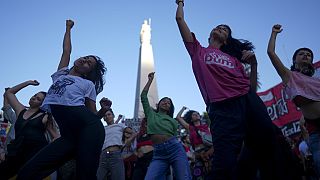 Students dance during a demonstration for more funding for public universities in Buenos Aires, Argentina, 12.11.2024