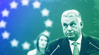 Hungarian Prime Minister and President of EU Council Viktor Orban delivers his speech in the hemicycle of the European parliament in Strasbourg, October 2024