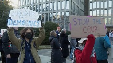Protesters opposing Elon Musk