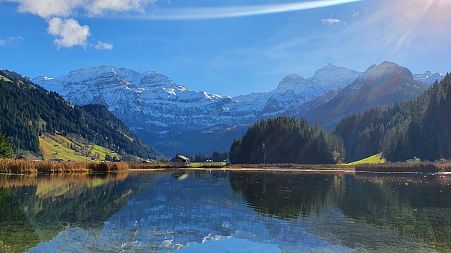 A view down on the village of Lenk in the Swiss Alps