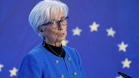 President of European Central Bank Christine Lagarde attends a press conference following a meeting of the ECB governing council in Frankfurt, Germany, Thursday, Jan.30, 2025.