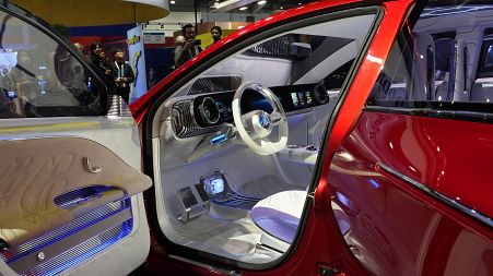 A Mercedes-Benz Concept CLA Class car is displayed at the Mercedes-Benz booth during the CES tech show, Wednesday, Jan. 10, 2024, in Las Vegas. 