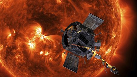 An artist's rendering of the Parker Solar Probe approaching the Sun provided by NASA
