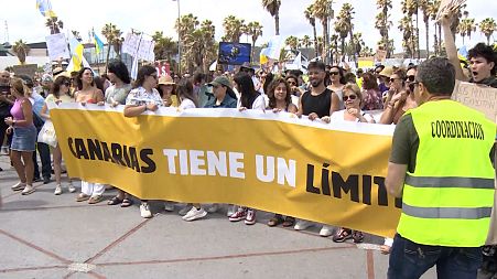 People took to the street in the Canary Islands to protest unsustainable tourism