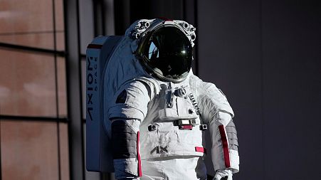 Axiom Space and Prada unveiled the new Axiom Extravehicular Mobility Unit (AxEMU) spacesuit