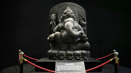 A statue of the Hindu god Ganesha is displayed at the Repatriated exhibition of Indonesian artefacts returned from the Netherlands, at Jakarta's National Museum.