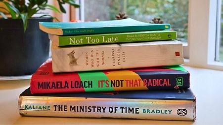 Well-loved copies of five incredible 'climate books'. 